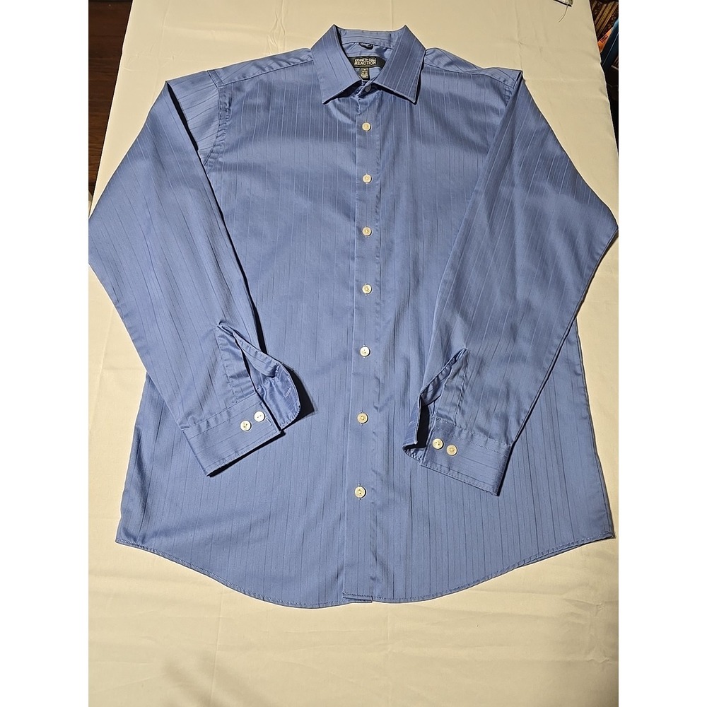 Kenneth Cole REACTION Shirt Men Blue Stripe Medium Reg Fit Button Up 15.5 Preppy